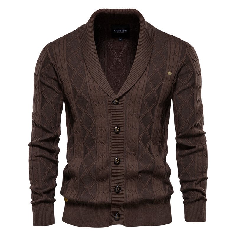 Men's Cable Knit Cardigan Shawl Collar V-Neck — view 9