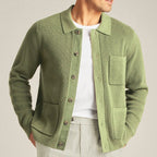 Men's Cardigan Button Up Knit Patch Pockets Collar — view 3