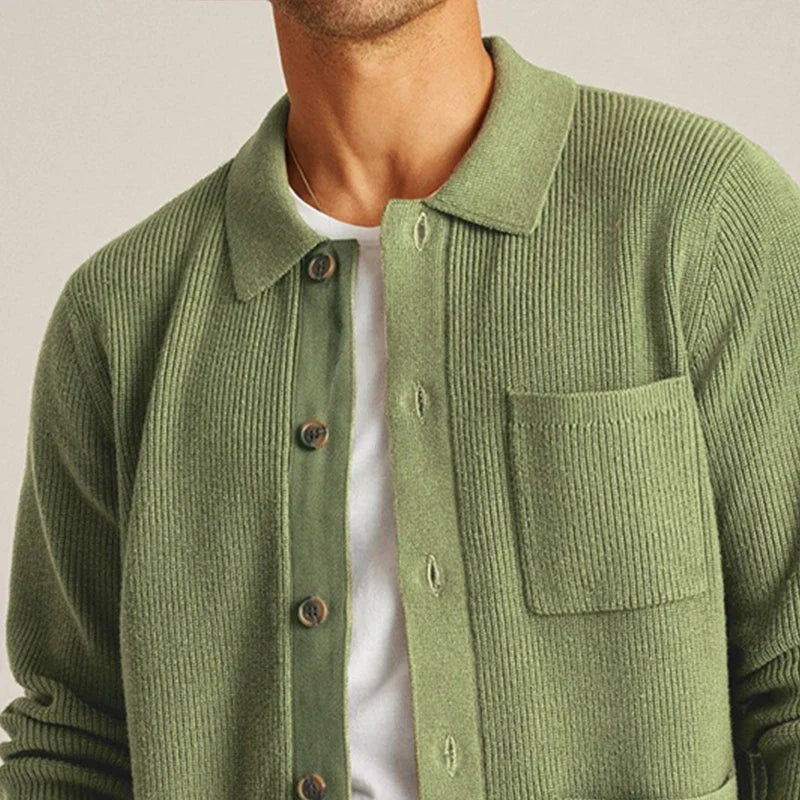 Men's Cardigan Button Up Knit Patch Pockets Collar — view 4