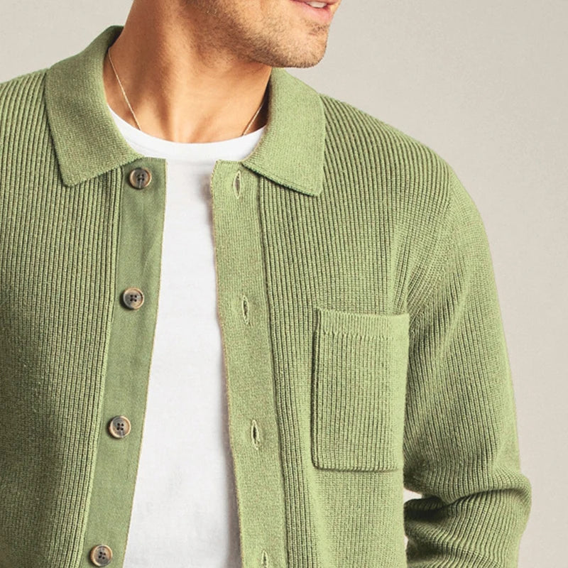 Men's Cardigan Button Up Knit Patch Pockets Collar — view 5