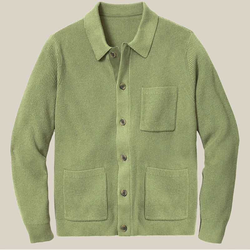 Men's Cardigan Button Up Knit Patch Pockets Collar — view 6