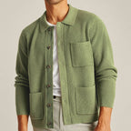 Men's Cardigan Button Up Knit Patch Pockets Collar — view 1