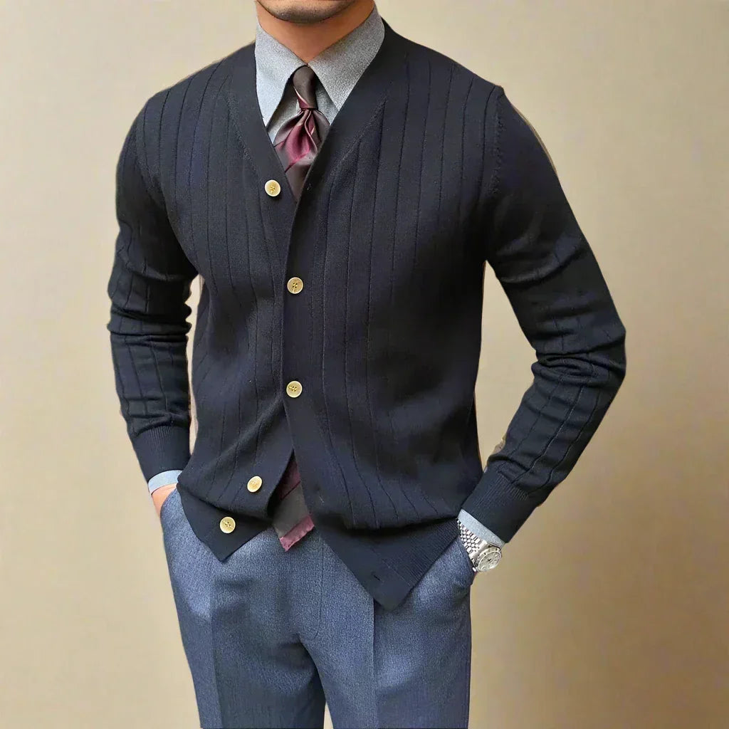 Men's Cardigan Ribbed Knit V-Neck Button Up Slim Fit — view 2