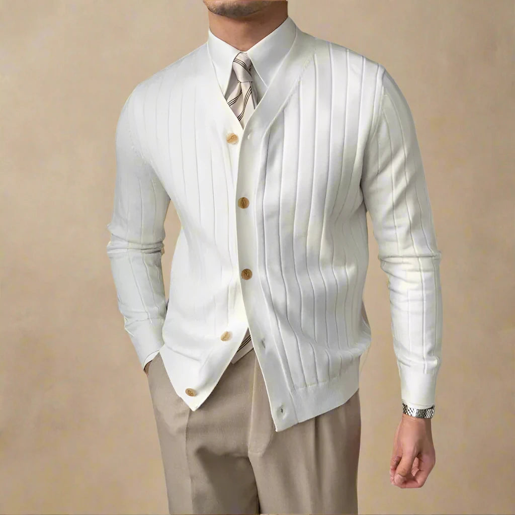 Men's Cardigan Ribbed Knit V-Neck Button Up Slim Fit — view 1