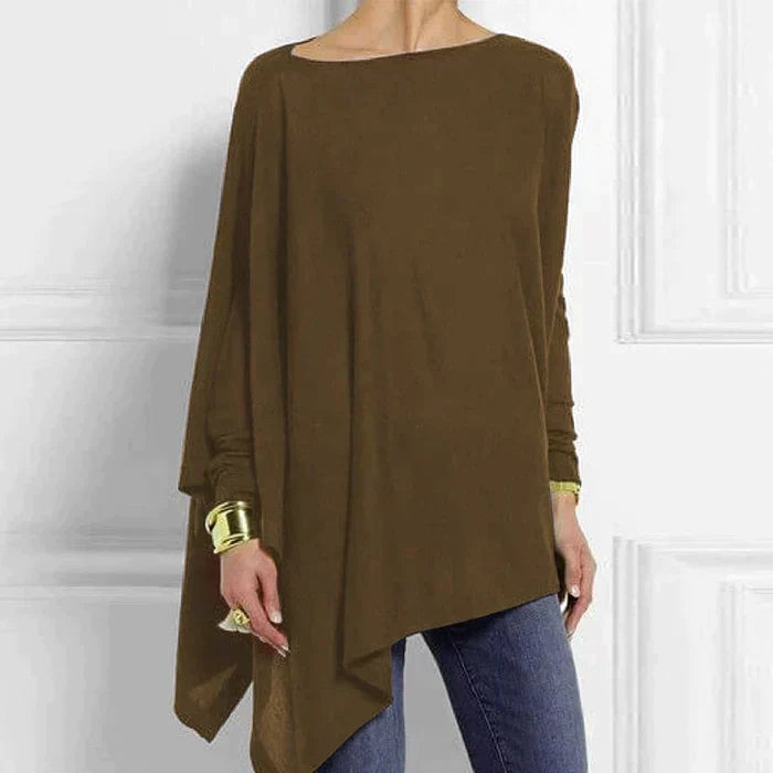 Women's Cotton Asymmetrical Tunic Top with Loose Fit for Autumn Everyday Wear