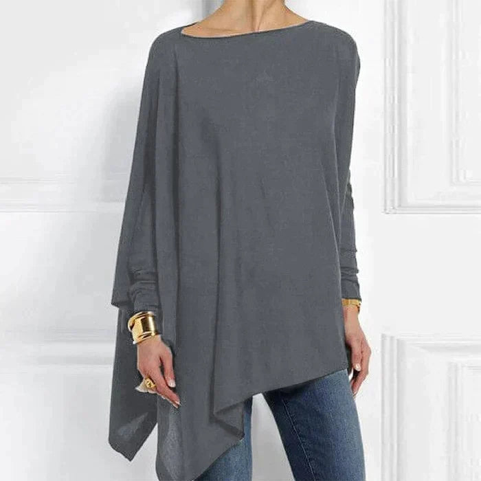 Women's Cotton Asymmetrical Tunic Top with Loose Fit for Autumn Everyday Wear