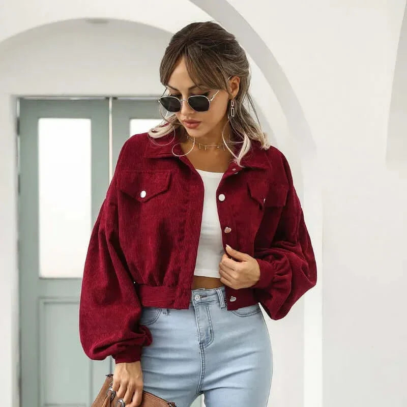 Corduroy Jacket for Women Cropped Bomber Everyday Coat
