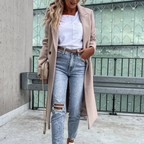Elena Moreau | Elegant Wool Blend Long Coat For Women
