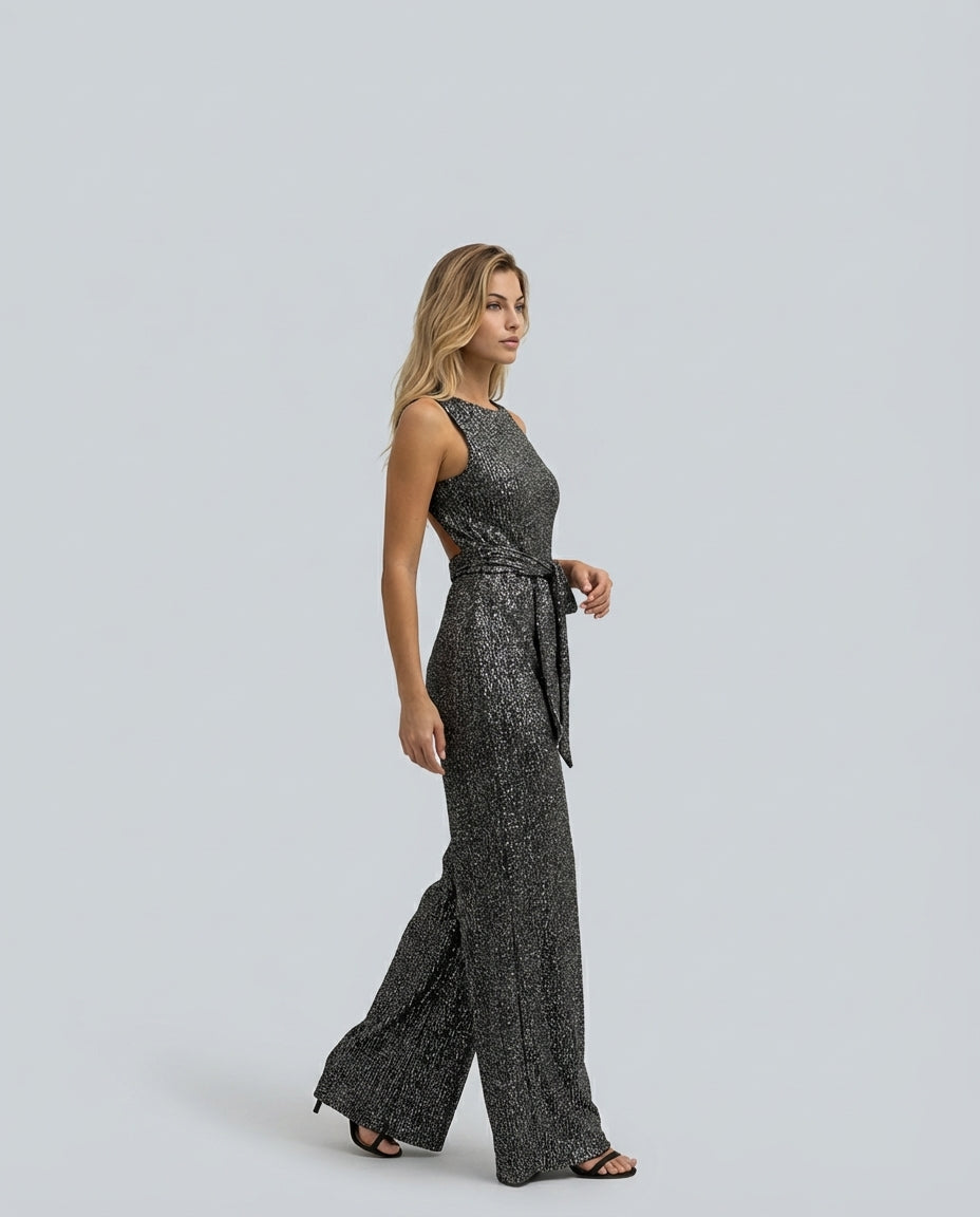 Sophie Bellini | Gold Sequin Evening Jumpsuit For Women