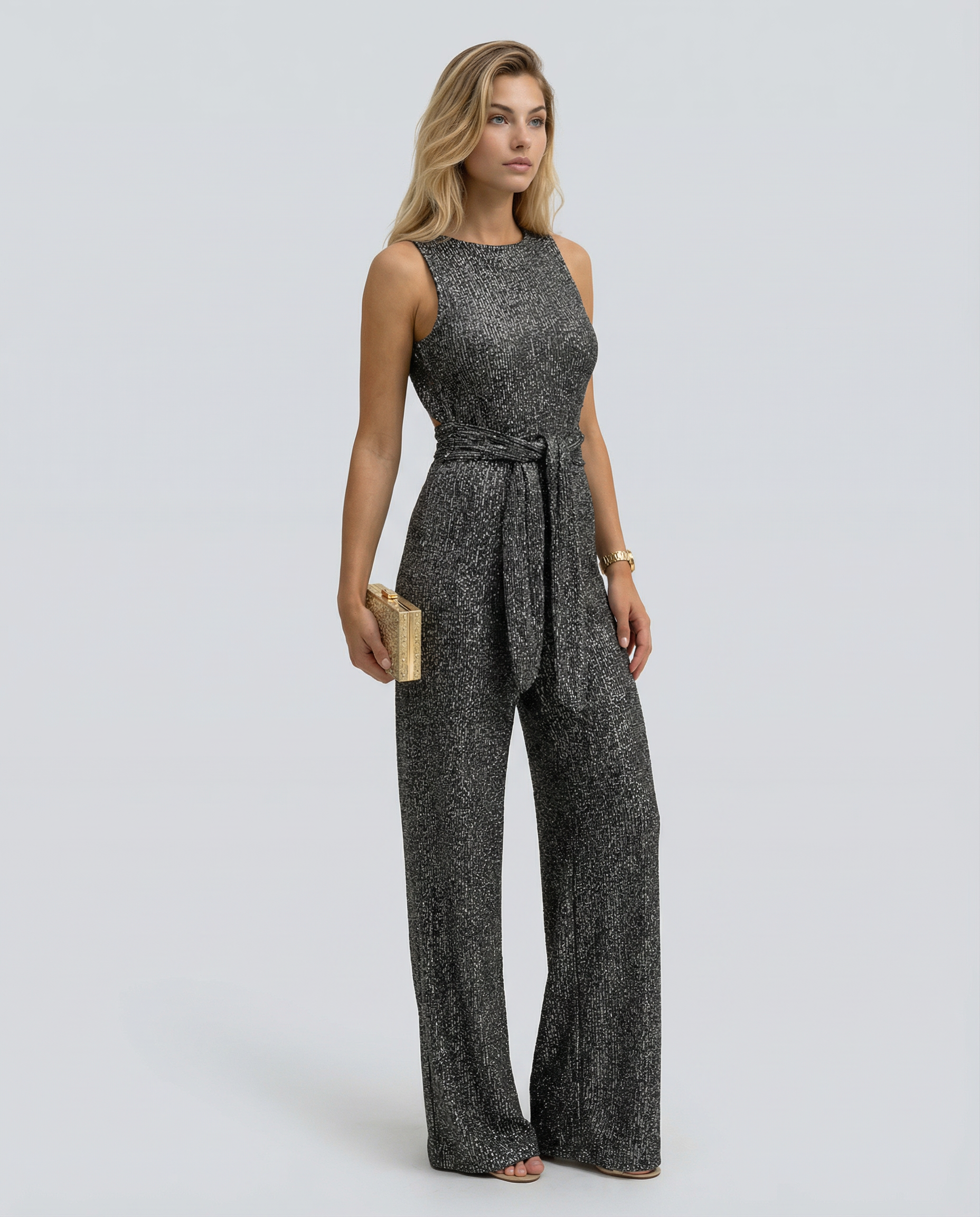 Sophie Bellini | Gold Sequin Evening Jumpsuit For Women