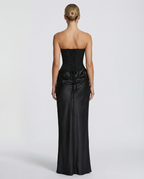 Vivienne Moretti | Black Satin Corset Maxi Dress For Women