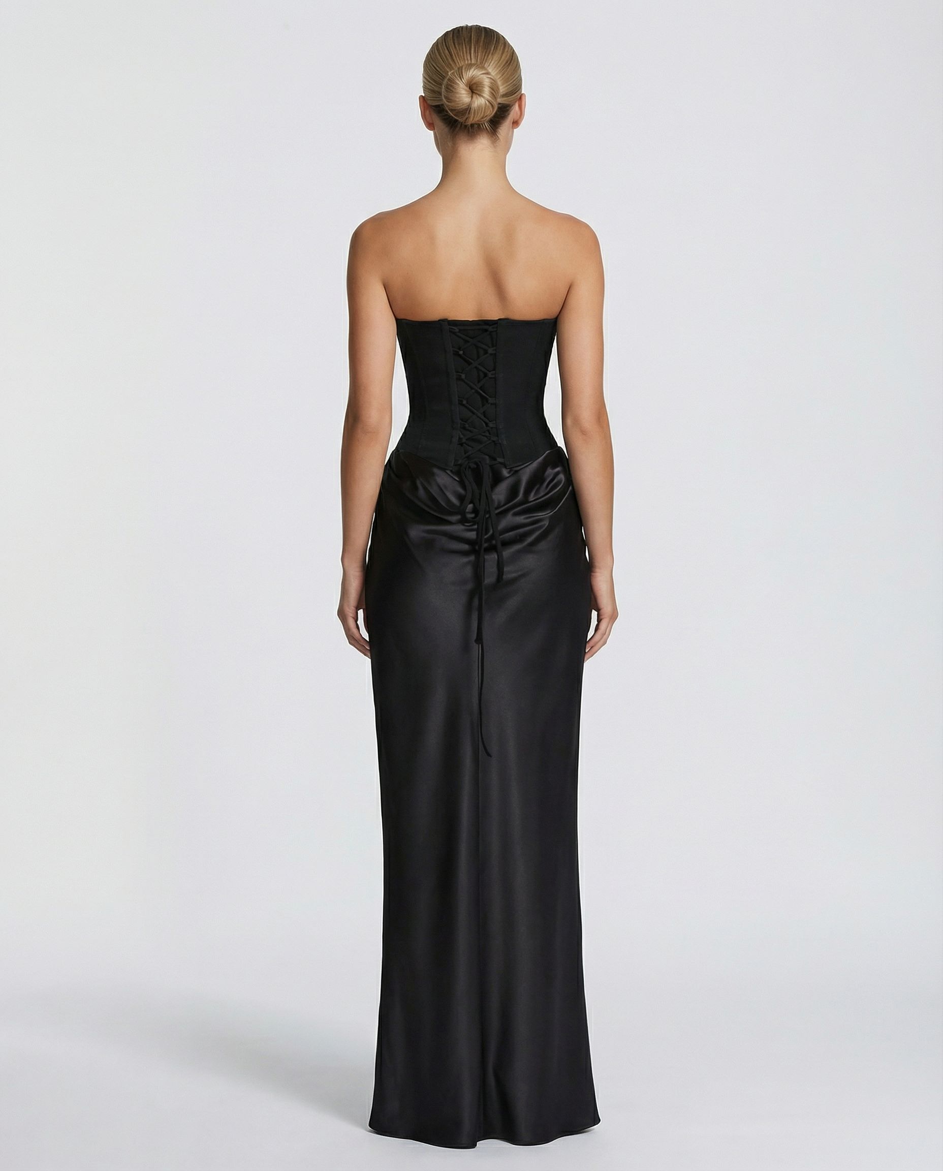 Vivienne Moretti | Black Satin Corset Maxi Dress For Women