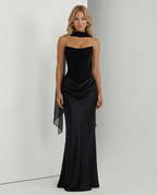 Vivienne Moretti | Black Satin Corset Maxi Dress For Women