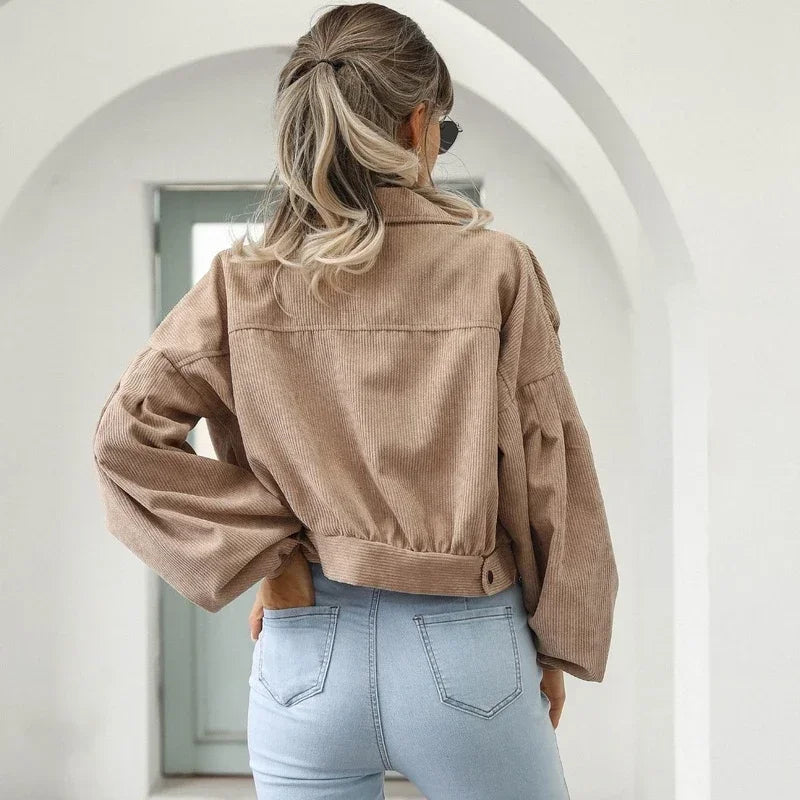 Corduroy Jacket for Women Cropped Bomber Everyday Coat