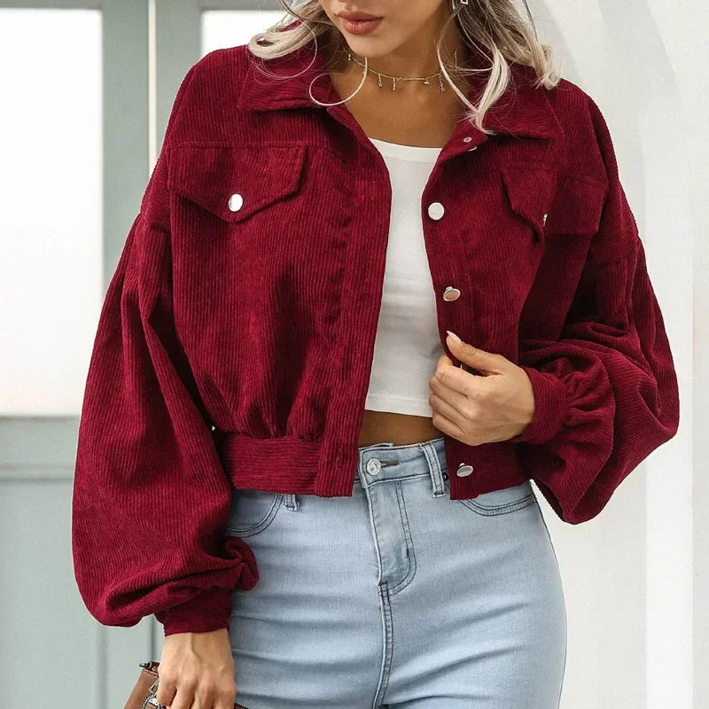 Corduroy Jacket for Women Cropped Bomber Everyday Coat