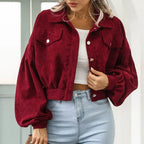 Corduroy Jacket for Women Cropped Bomber Everyday Coat