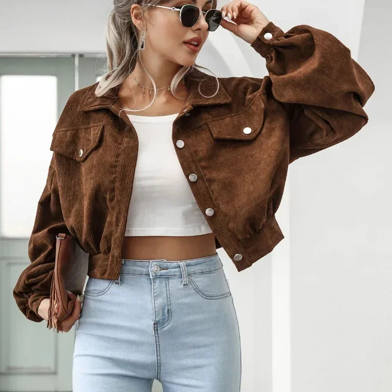 Corduroy Jacket for Women Cropped Bomber Everyday Coat