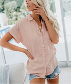 Relaxed Fit Linen Women's Blouse Light Button Up Shirt
