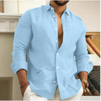 Men's Linen Blend Long Sleeve Everyday Button Down Shirt