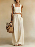 Women's Palazzo Set with Refined Top and Flowing Pants for Autumn