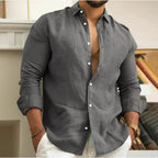 Men's Linen Blend Long Sleeve Everyday Button Down Shirt