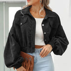 Corduroy Jacket for Women Cropped Bomber Everyday Coat