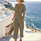 Women's 2 Piece Set Refined V-Neck Top and Wide Leg Pants