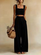 Women's Palazzo Set with Refined Top and Flowing Pants for Autumn