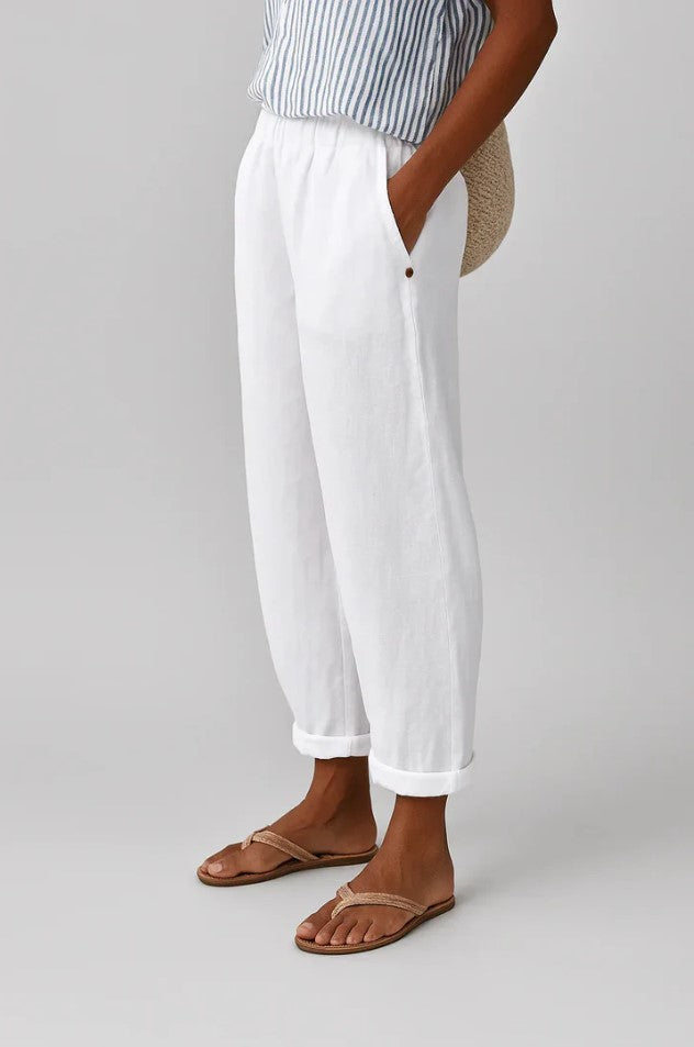 Women's Linen Trousers Loose Fit Everyday Pants Elastic Waistband