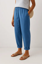 Women's Linen Trousers Loose Fit Everyday Pants Elastic Waistband