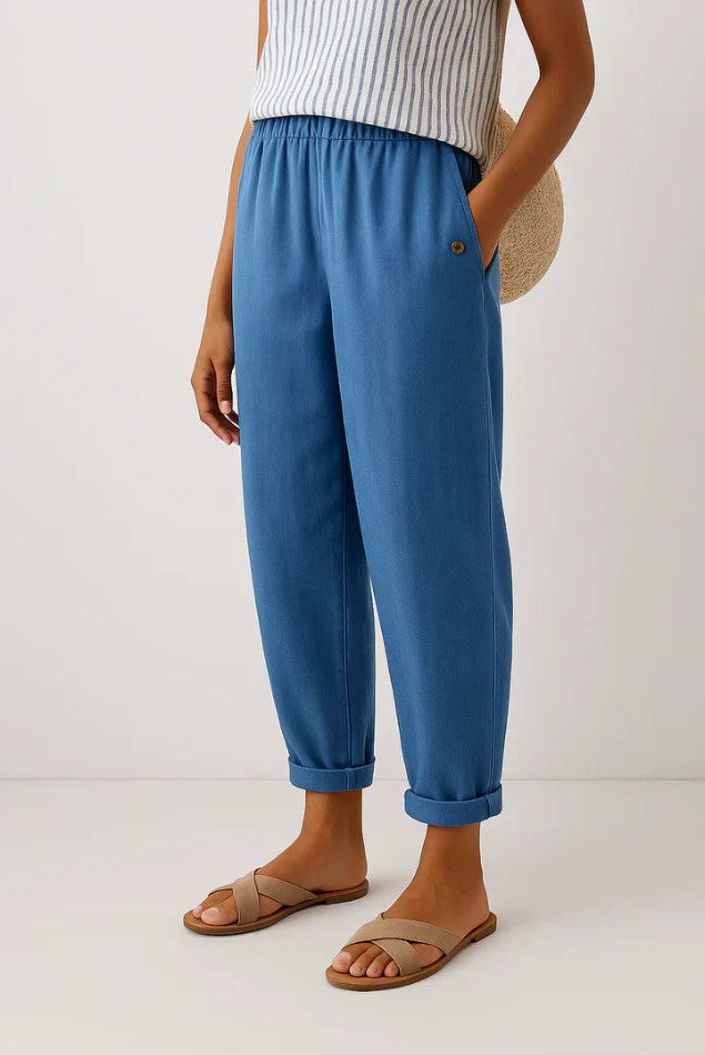 Women's Linen Trousers Loose Fit Everyday Pants Elastic Waistband