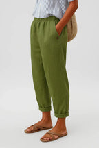 Women's Linen Trousers Loose Fit Everyday Pants Elastic Waistband