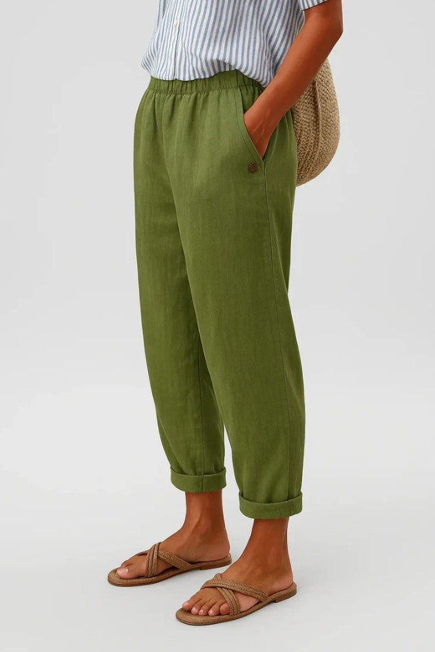 Women's Linen Trousers Loose Fit Everyday Pants Elastic Waistband