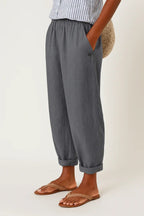 Women's Linen Trousers Loose Fit Everyday Pants Elastic Waistband