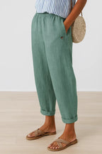 Women's Linen Trousers Loose Fit Everyday Pants Elastic Waistband