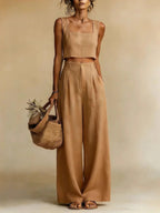 Women's Palazzo Set with Refined Top and Flowing Pants for Autumn