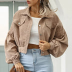 Corduroy Jacket for Women Cropped Bomber Everyday Coat