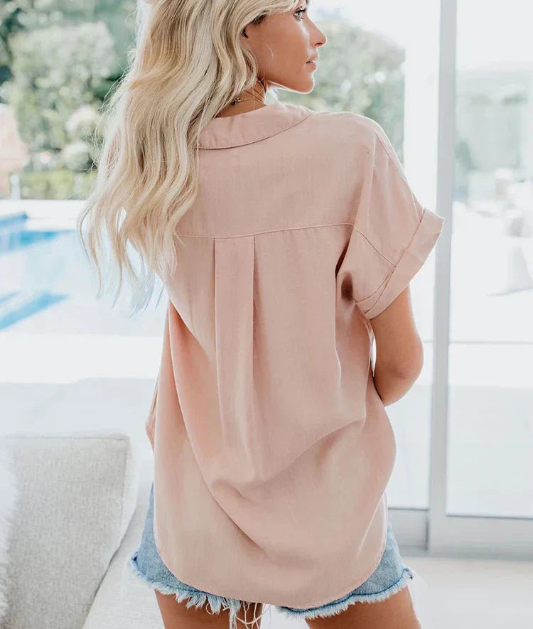 Relaxed Fit Linen Women's Blouse Light Button Up Shirt