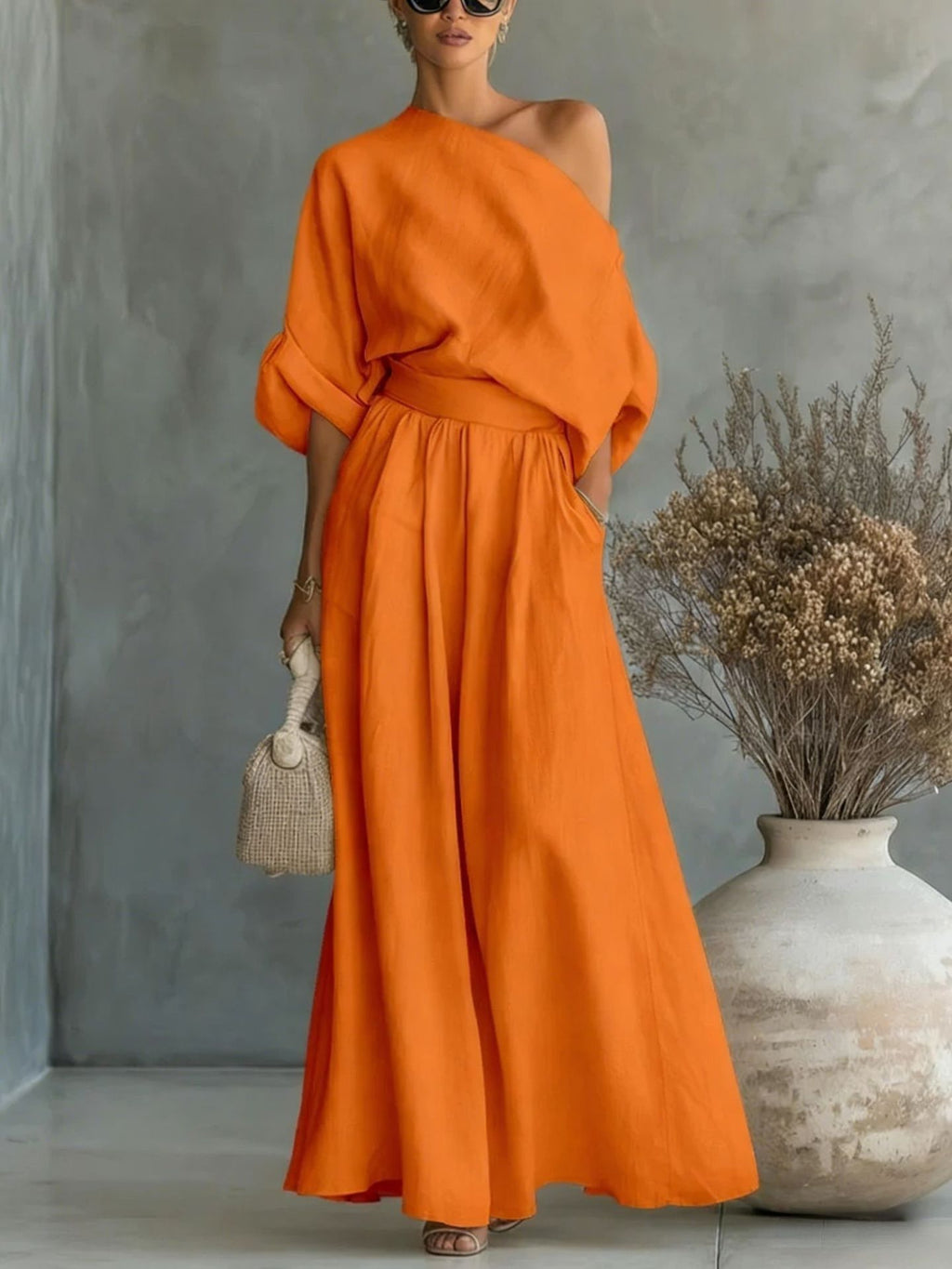 Sophia Reynolds | One Shoulder Linen Maxi Set For Women