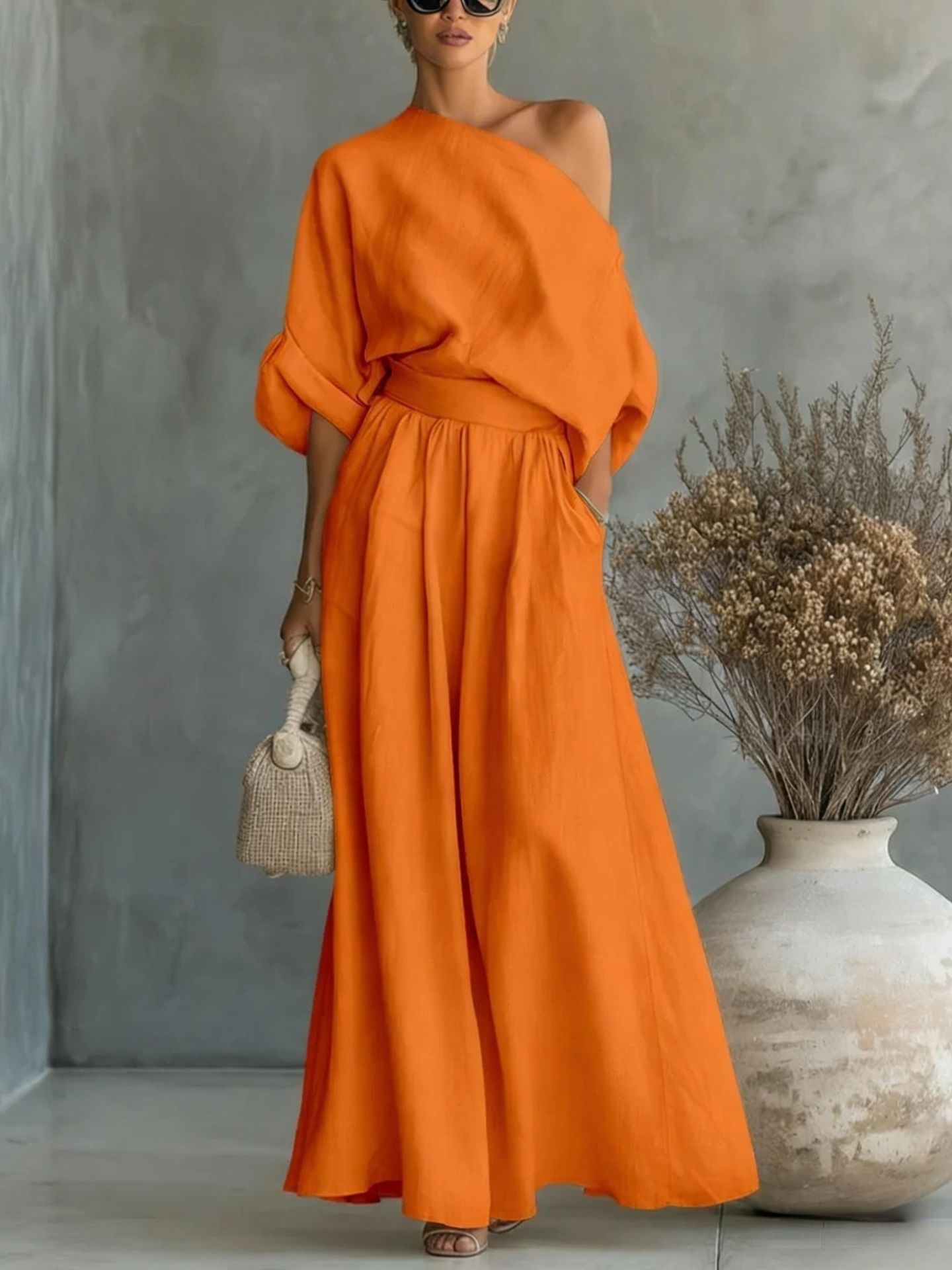 Sophia Reynolds | One Shoulder Linen Maxi Set For Women