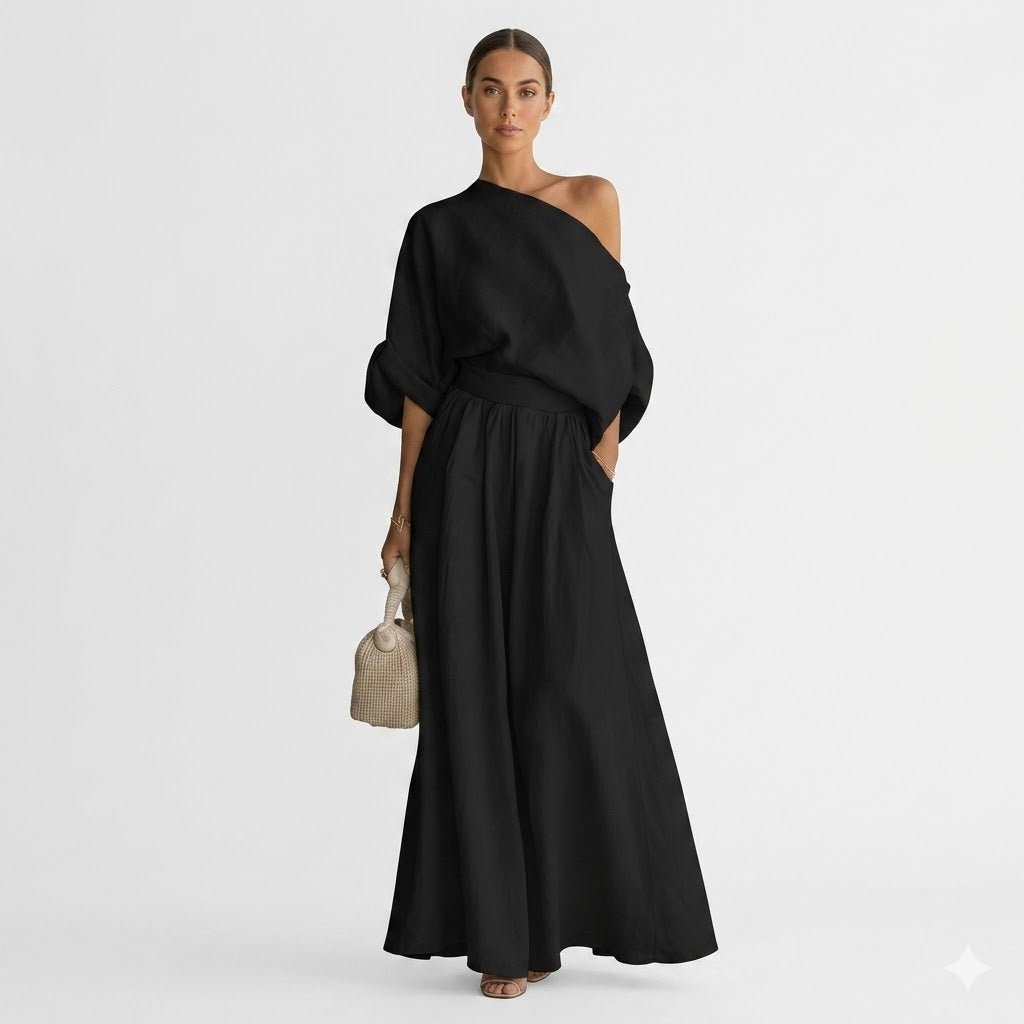 Sophia Reynolds | One Shoulder Linen Maxi Set For Women