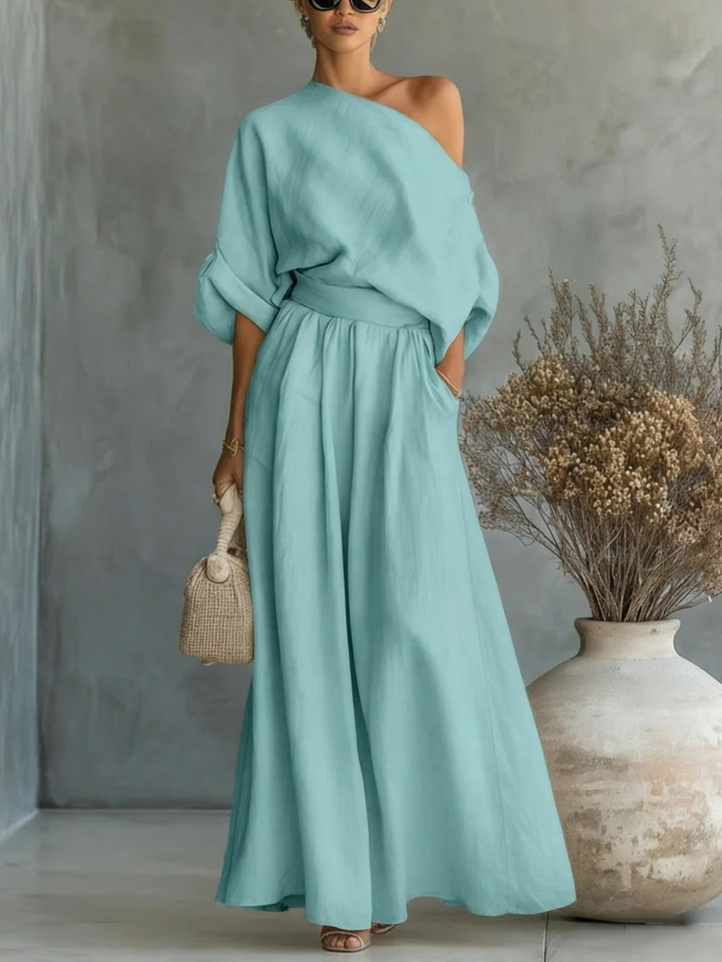 Sophia Reynolds | One Shoulder Linen Maxi Set For Women