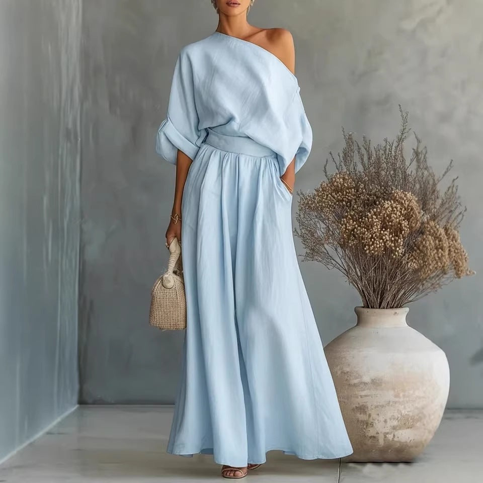 Sophia Reynolds | One Shoulder Linen Maxi Set For Women