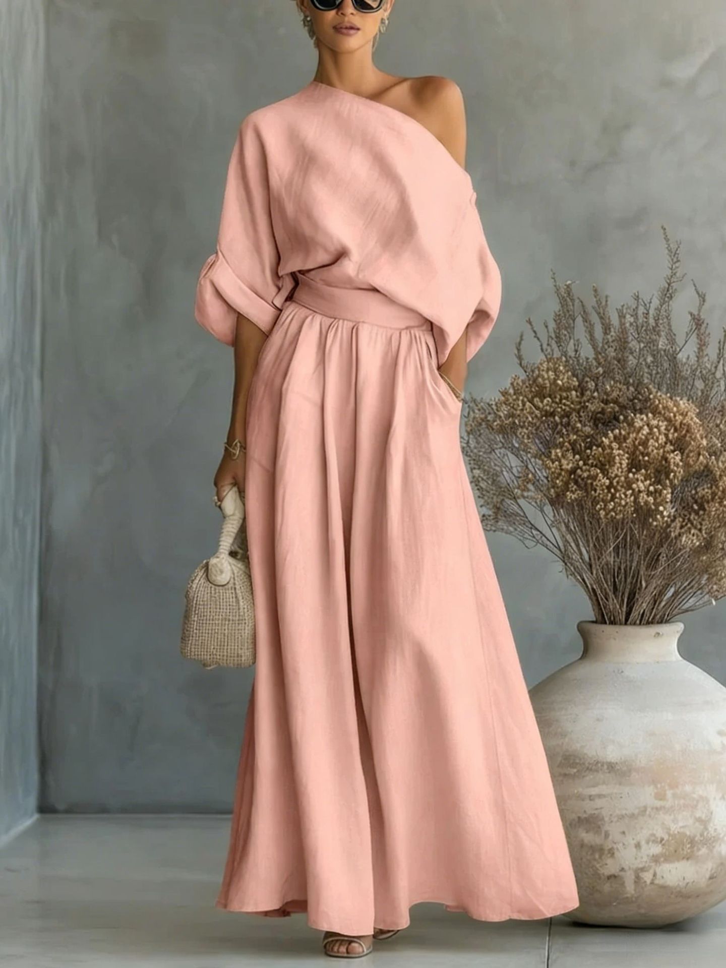 Sophia Reynolds | One Shoulder Linen Maxi Set For Women