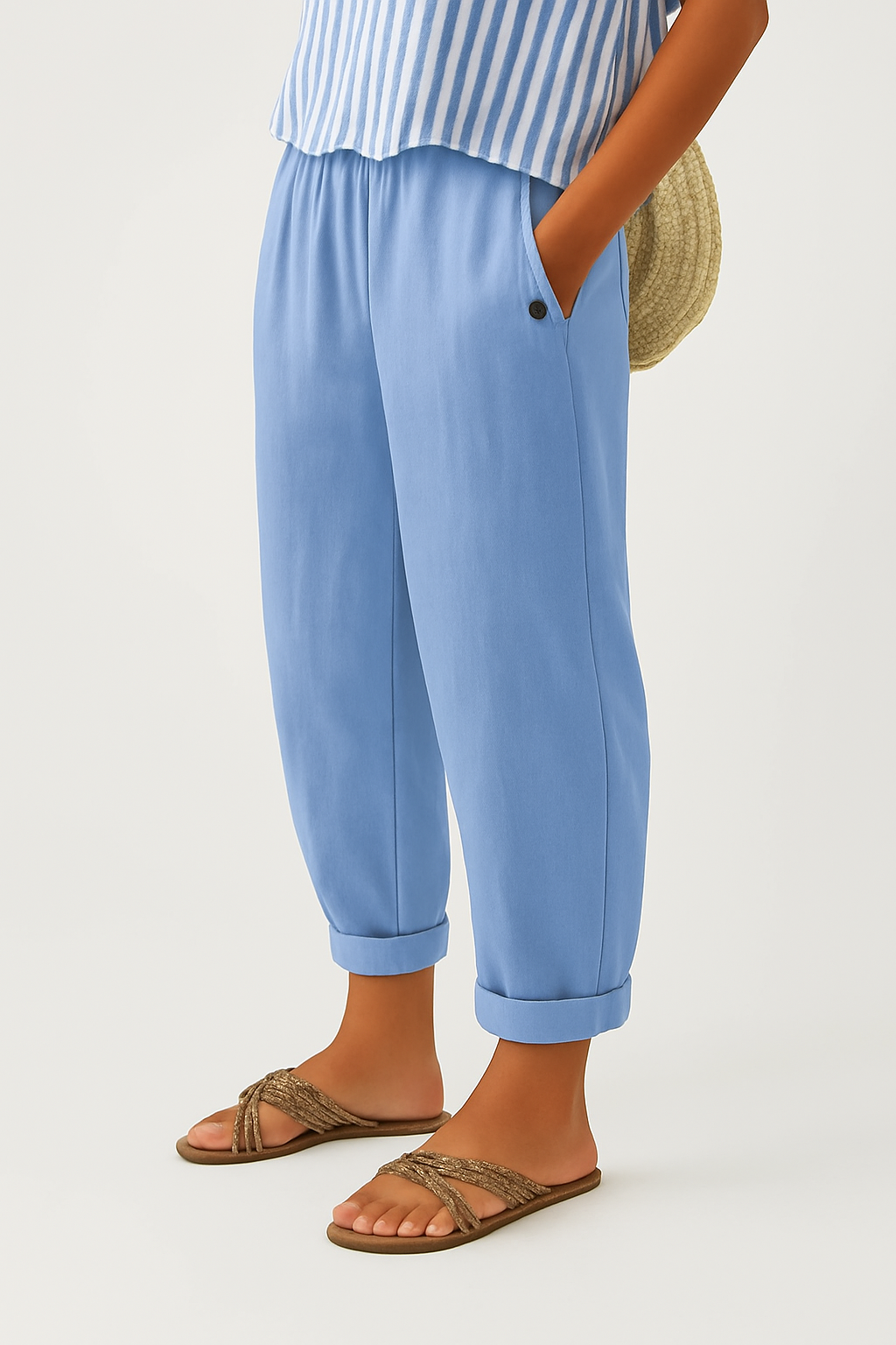 Women's Linen Trousers Loose Fit Everyday Pants Elastic Waistband