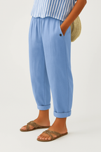 Women's Linen Trousers Loose Fit Everyday Pants Elastic Waistband