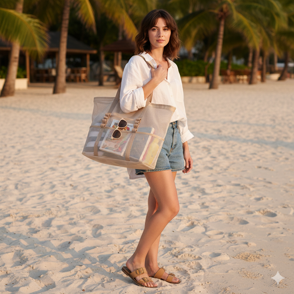Women's Beach Bag Mesh Tote Large — view 2