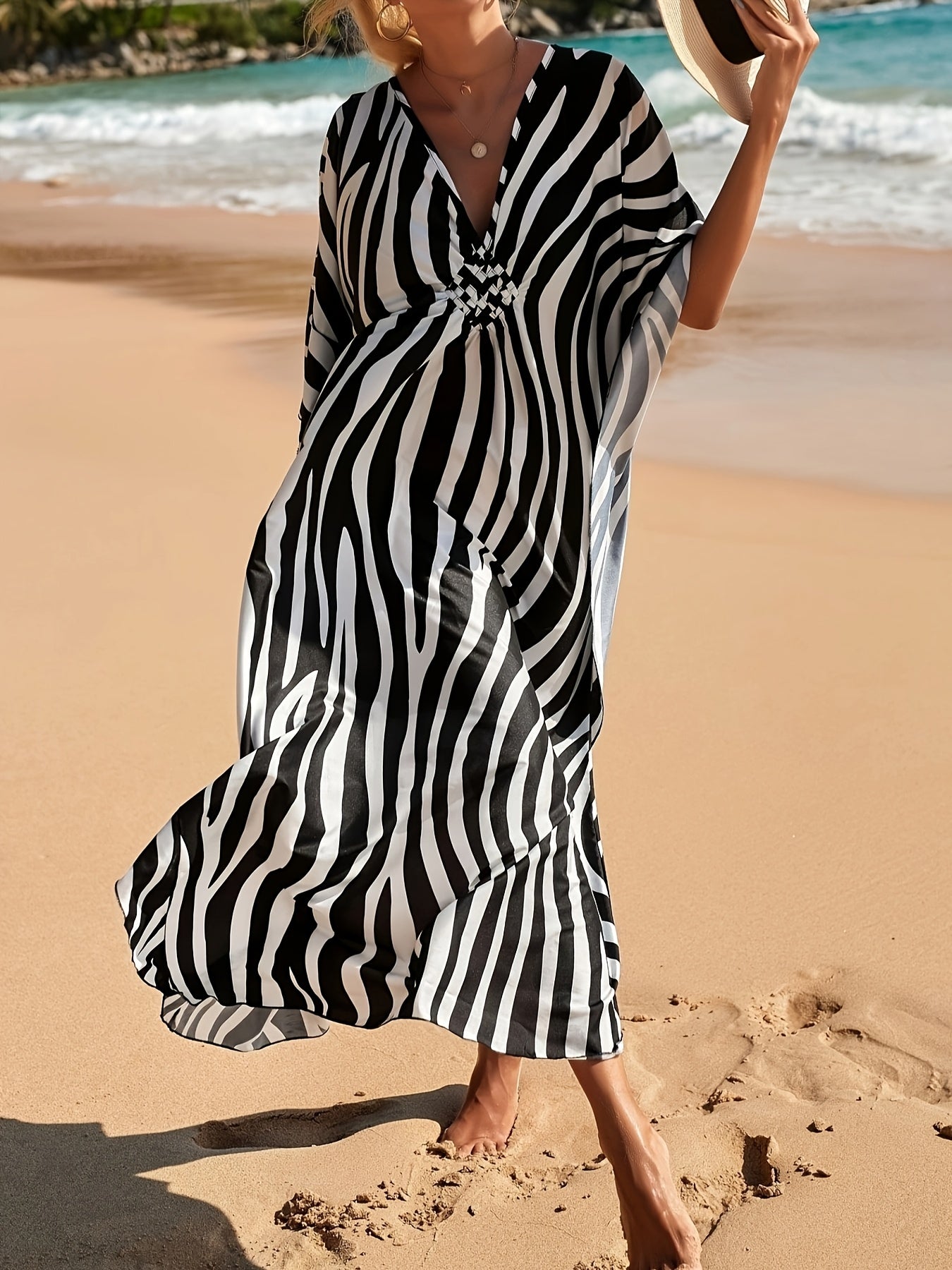Women's Beach Dress Zebra Print V-Neck Maxi — view 3