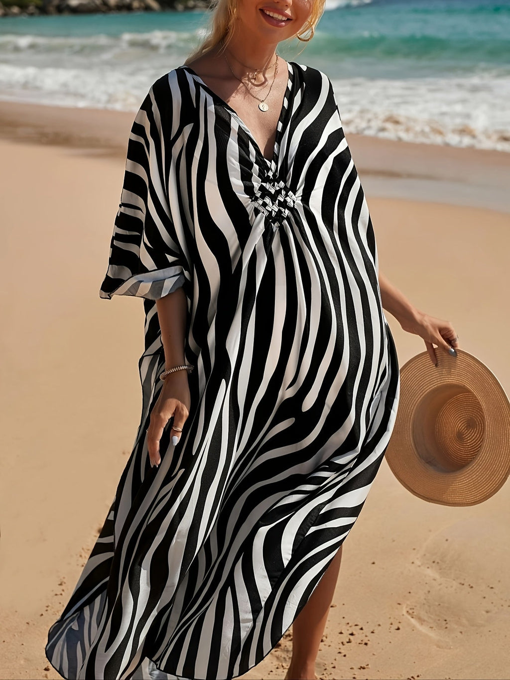 Women's Beach Dress Zebra Print V-Neck Maxi — view 4