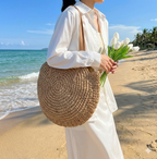 Women's Beach Tote Bag Woven Round Design Shoulder — view 2